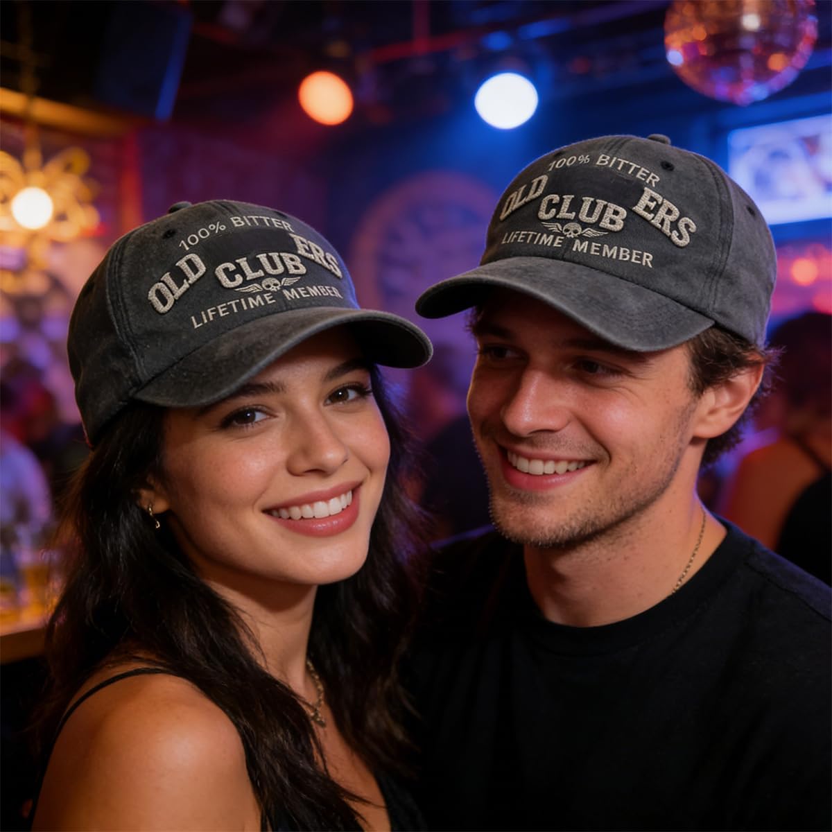 Old Fuckers Club Distressed Vintage Baseball Cap – Embroidered “100% Bitter Lifetime Member” Adjustable Washed Dad Hat, Funny Retro Trucker Hat for Men & Women Black - Image 2