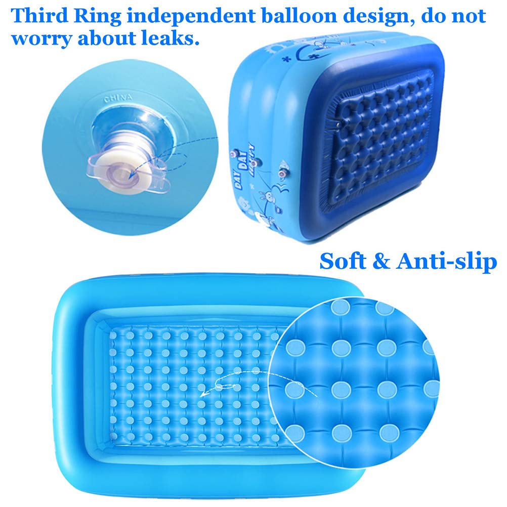 SIXRUN Piscina Rectangular Inflable para Niños de 120/130 Cm, Piscina Infantil de PVC Duradera para Uso Doméstico del bebé, Ideal para Nadar y Jugar (Blue)