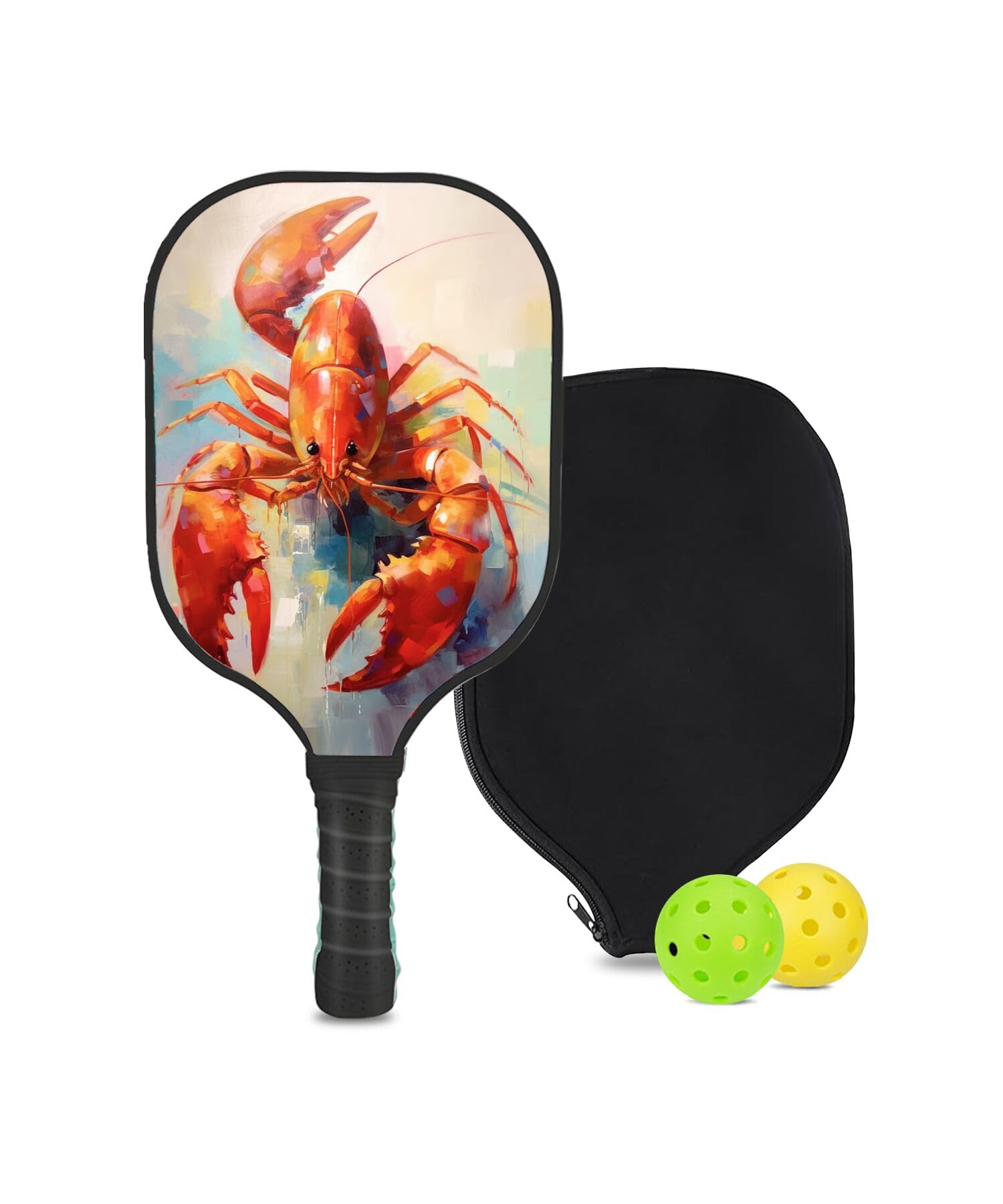 SHENCANG BLUE Custom Pickleball Paddle with 1 DIY Pickleball Racket, 2 Pickle Balls, 1 Paddle Cover, Lobster-BI552 Pattern OR Your Own Design,Carbon Fiber,Honeycomb Polymer Core & Comfort Grip