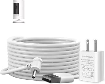 Ayotu 16ft/5m Charger Cable for Ring Stick Up Cam Battery/Plug-in, Weatherproof Power Cord Keep Ring Camera Charged, White
