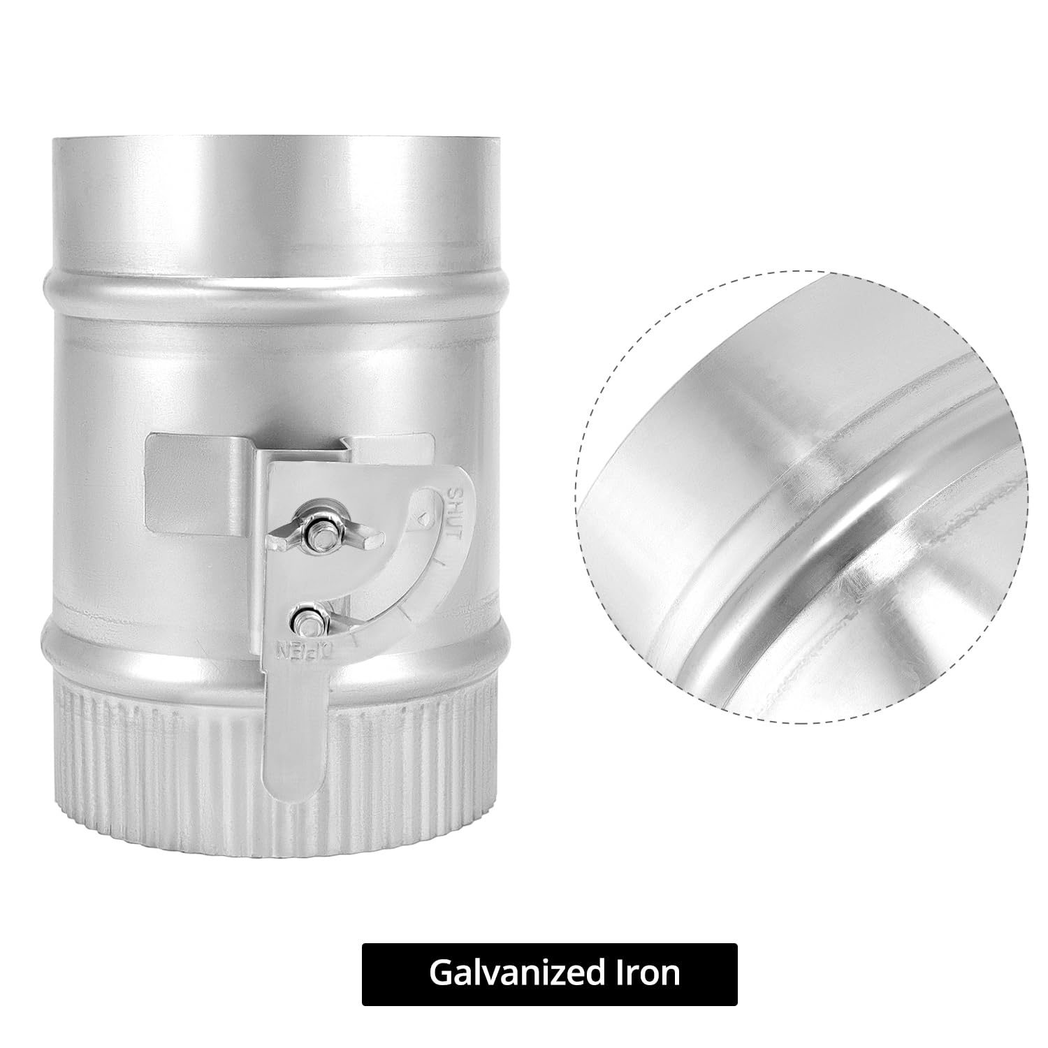 QWORK 4-Inch Galvanized Backdraft Damper – Manual Volume Damper With Sleeve For HVAC Air Balancing, Range Hoods, And Fans