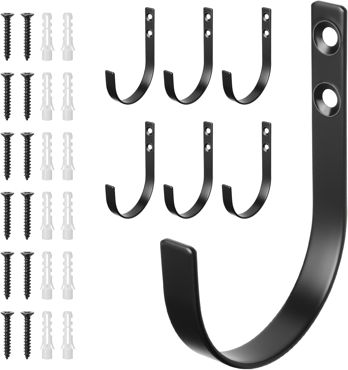 6 Pack Wall Hooks for Hanging, Heavy Duty Metal j Hooks Wall Mounted, No Rust Black Metal Coat Hooks for Living Room, Bathroom, Kitchen, Bedroom, Entryway for Coat, Bag, Hat, Towel, Key, Cup(Black)