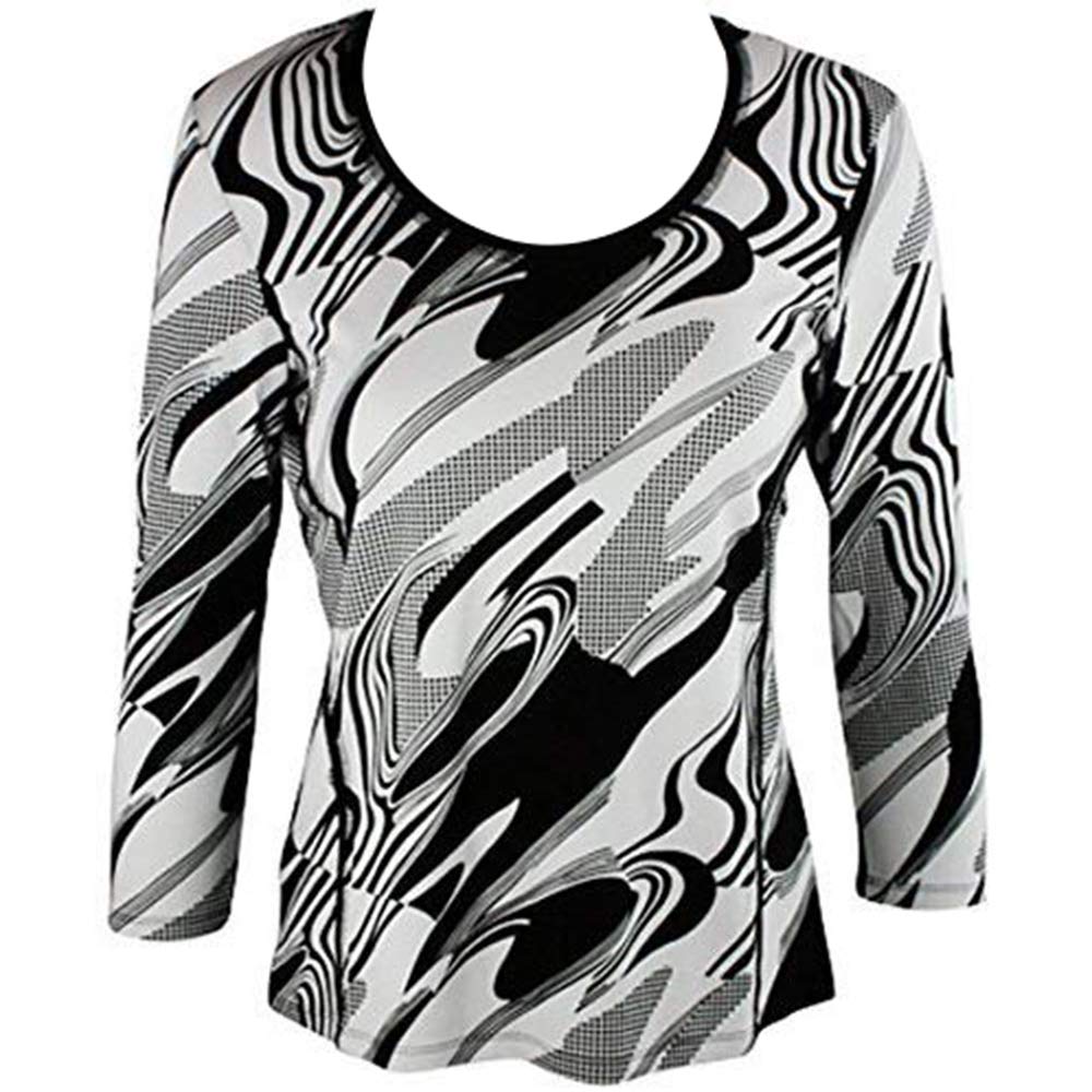 Lior Paris - Swish, Geometric Patterned Black & White Top, Scoop Neck Collar