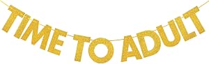 "Time To Adult" 18th Birthday Banner - Glitter Pre-Strung Party Sign, 6.56ft Long, For Boys & Girls (Black) - View #8