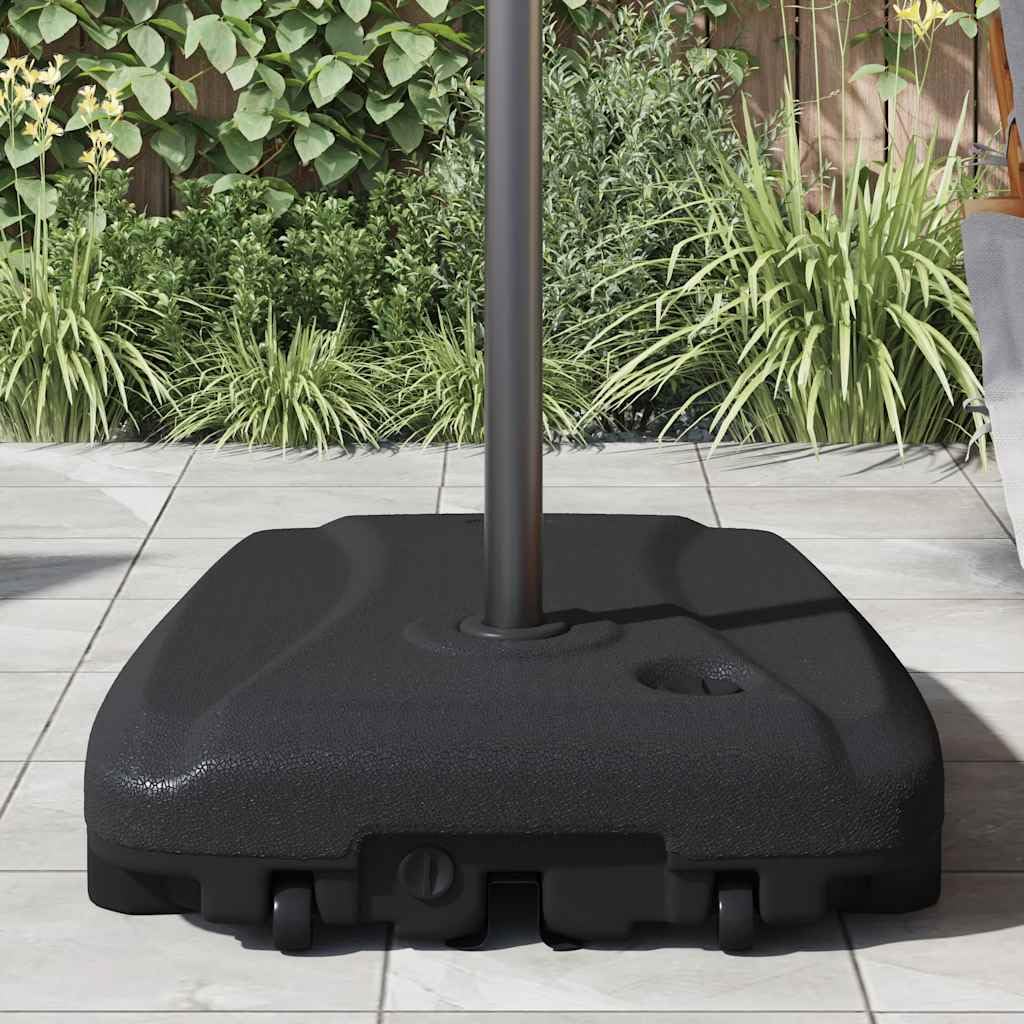 Stojak na parasol przeciwsłoneczny, czarny, z tworzywa sztucznego, wymiary 60 x 80 x 15 cm, napełniany do 60 kg wody lub 120 kg piasku, z dwoma kółkami, na balkon, do ogrodu, na taras