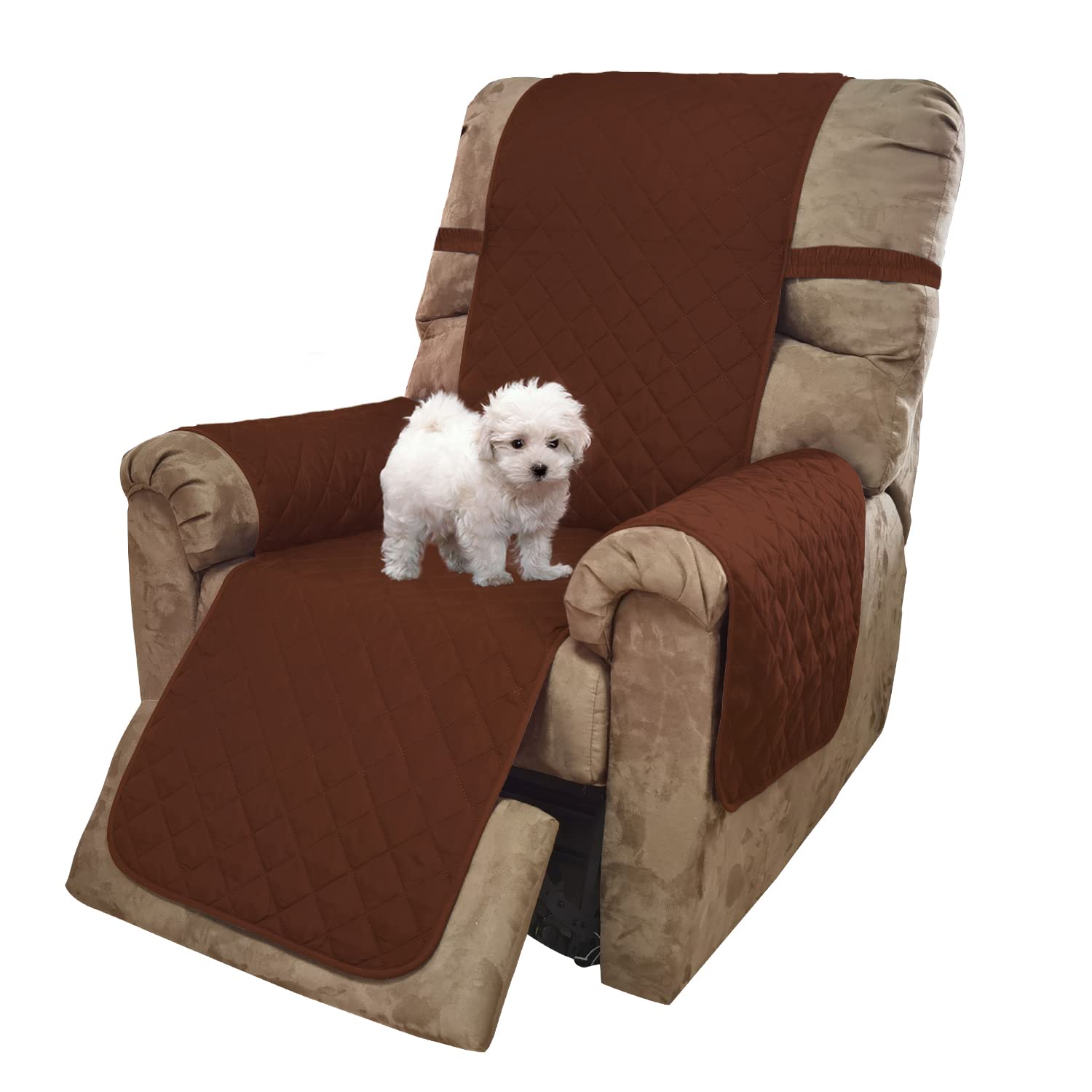U-NICE HOME Recliner Chair Covers Reversible Chair Cover Pet Covers for Dogs with Elastic Straps Water Resistant Diamond Quilted (28''Recliner Oversized, Brown/Beige)