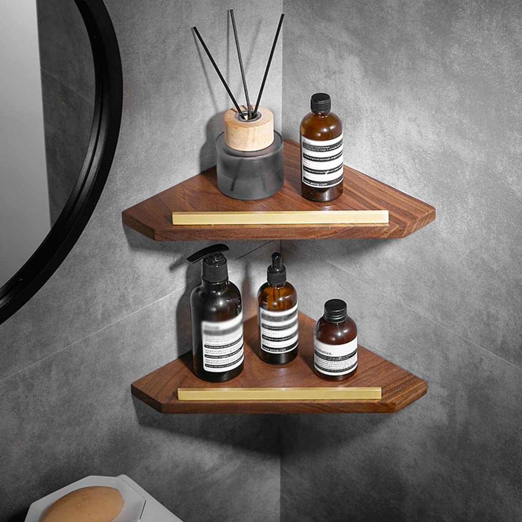 Panier triangle étagère d'angle salle de douche murale en bois massif double couche