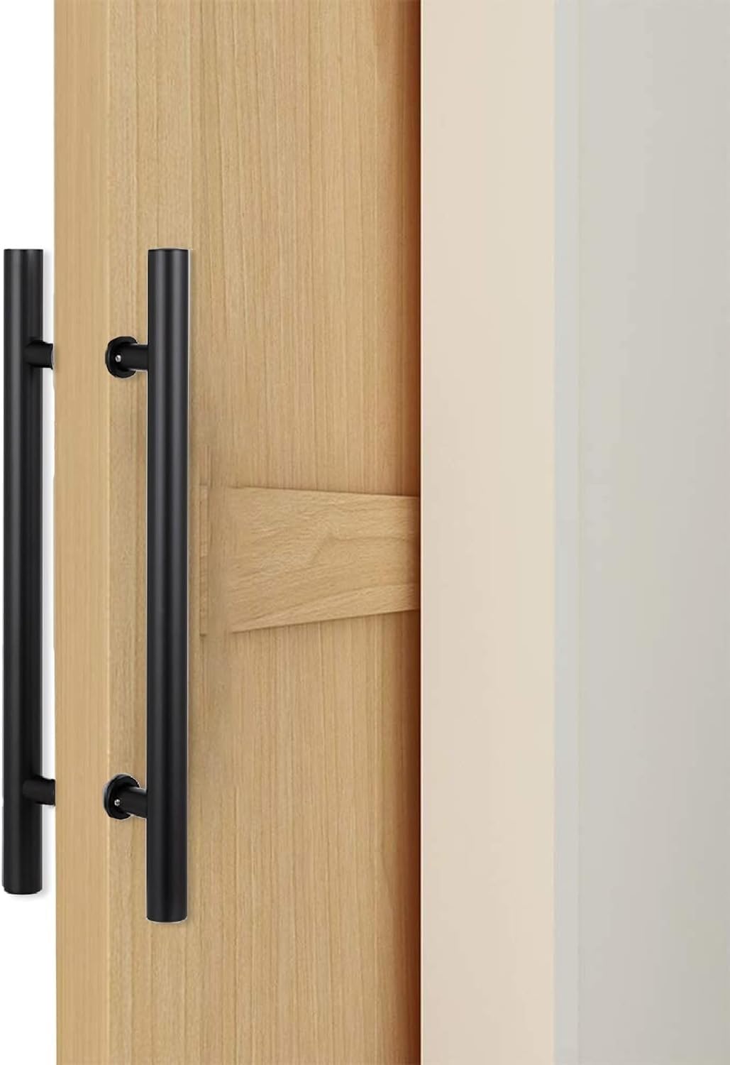BHGFYXBS Stainless Steel Push Pull Door Handles, Commercial Sliding Door Handle Bar With Fittings, Round Corner Back-To-Back Replacement Handle Kit 60/80/120/150Cm,Black-80Cm/31.4,Black-80Cm/31.4In