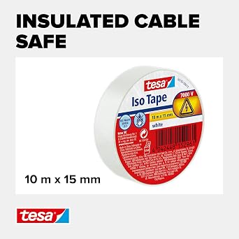 tesa Insulating Tape, Self-adhesive Insulating Tape, Heat-Resistant for Insulating, Repairing and Bundling, 10 m, color: White