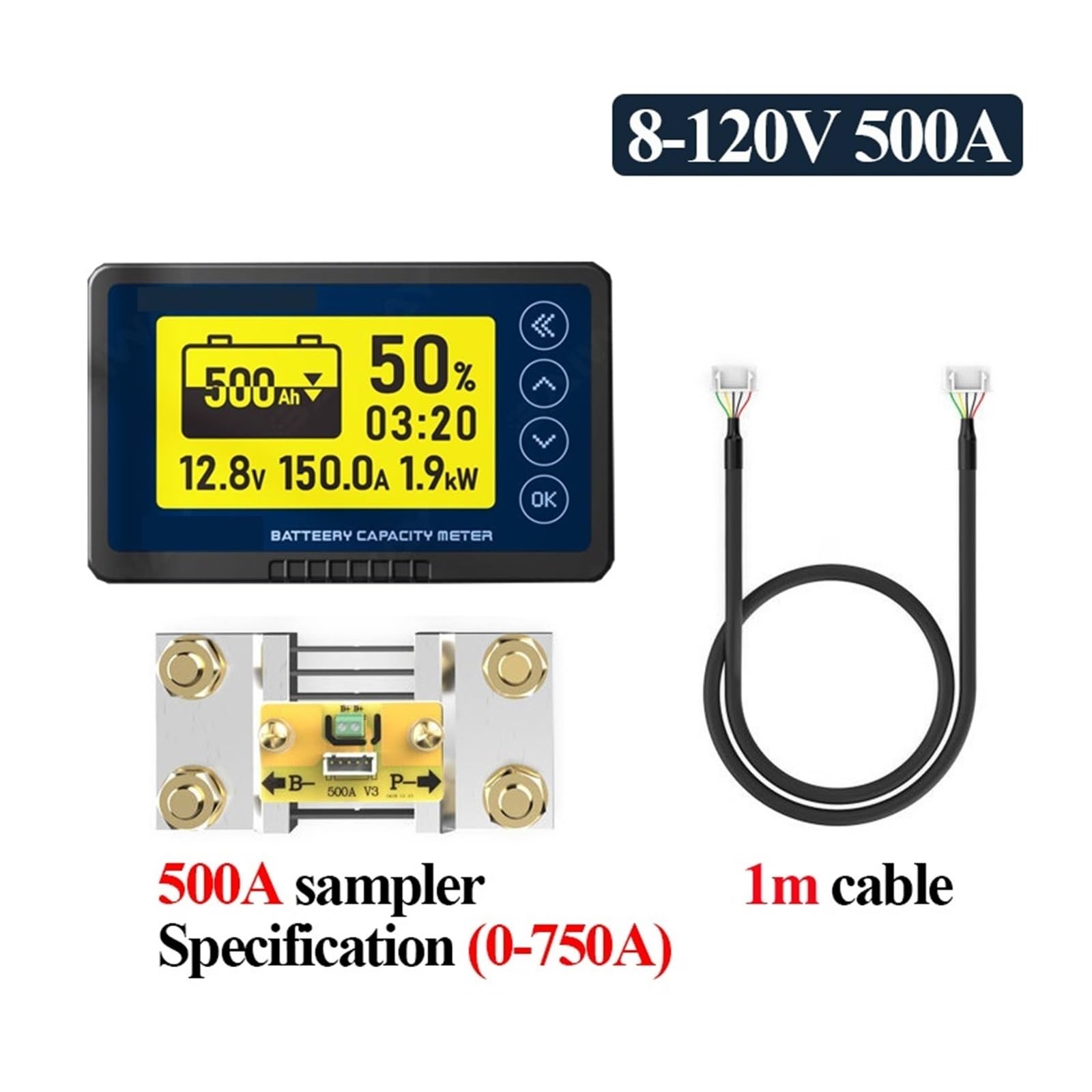 Tester USB, Licznik 8-120V Wskaźnik pojemności akumulatora Wyświetlacz napięcia prądu litowego do detektora akumulatora kwasowo-ołowiowego(B4 500A)