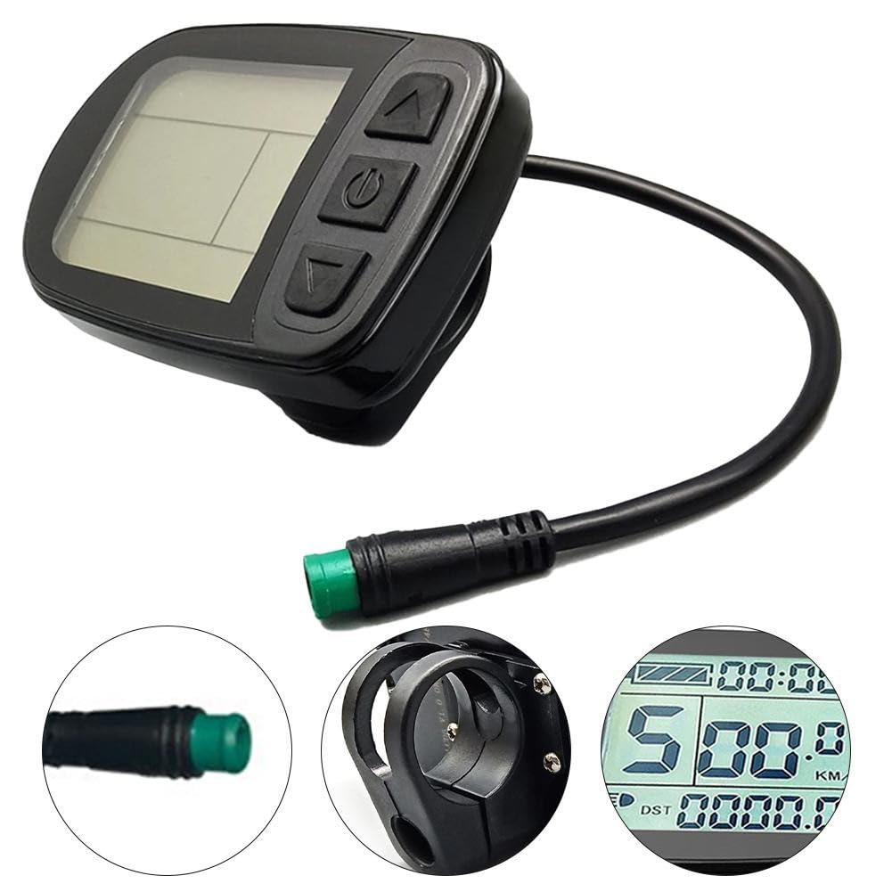 Elektrofahrrad LCD Meter KT-LCD5 für KT Controller, 24V 36V 48V Display Bildschirm, 5-poliger Stecker 210mm Draht Schwarz