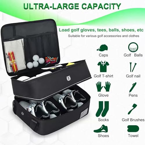 Jaffzora Golf Trunk Organizer, 2 Layers Waterproof Car Golf Locker Storage Bag With Ventilated Compartment For 2 Pairs Of Shoes, Golf Accessories Gifts For Men, Black #TOP3