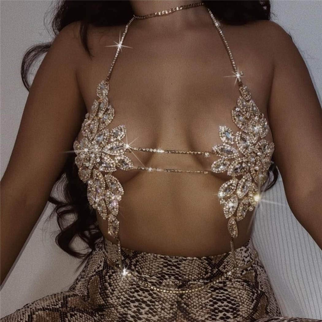NicuteRhinestone Body Chain Crystal Bra Bikini Chains Summer Beach Body Jewelry for Women and Girls