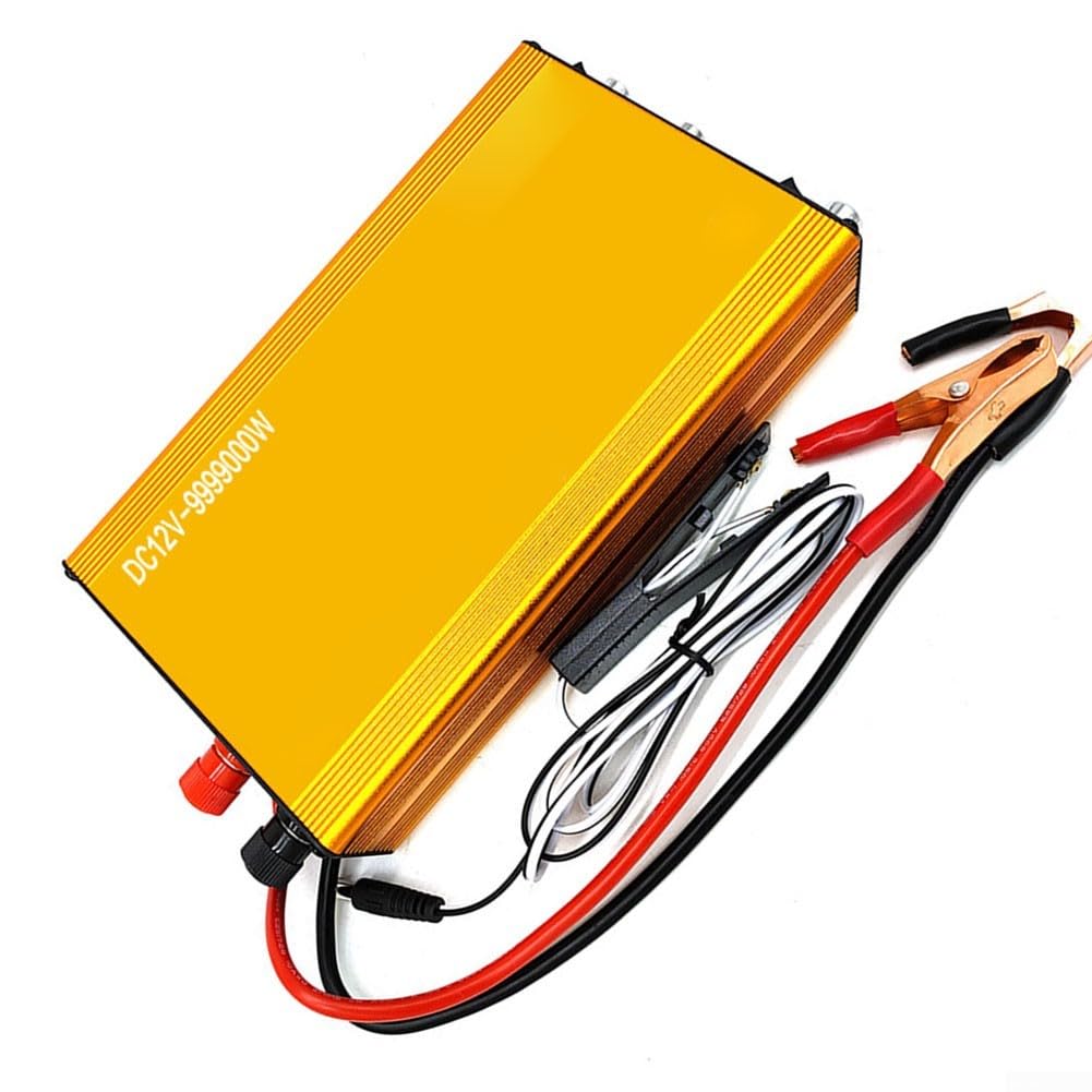 20-Transistor-Wechselrichter, 12 V, hohe Ausgangsleistung, einstellbare Frequenz für Standard-12-V-Batterie, Wohnmobil, Marine, Solar-Metallgehäuse, kompakte Größe, gelb, netzunabhängige mobile