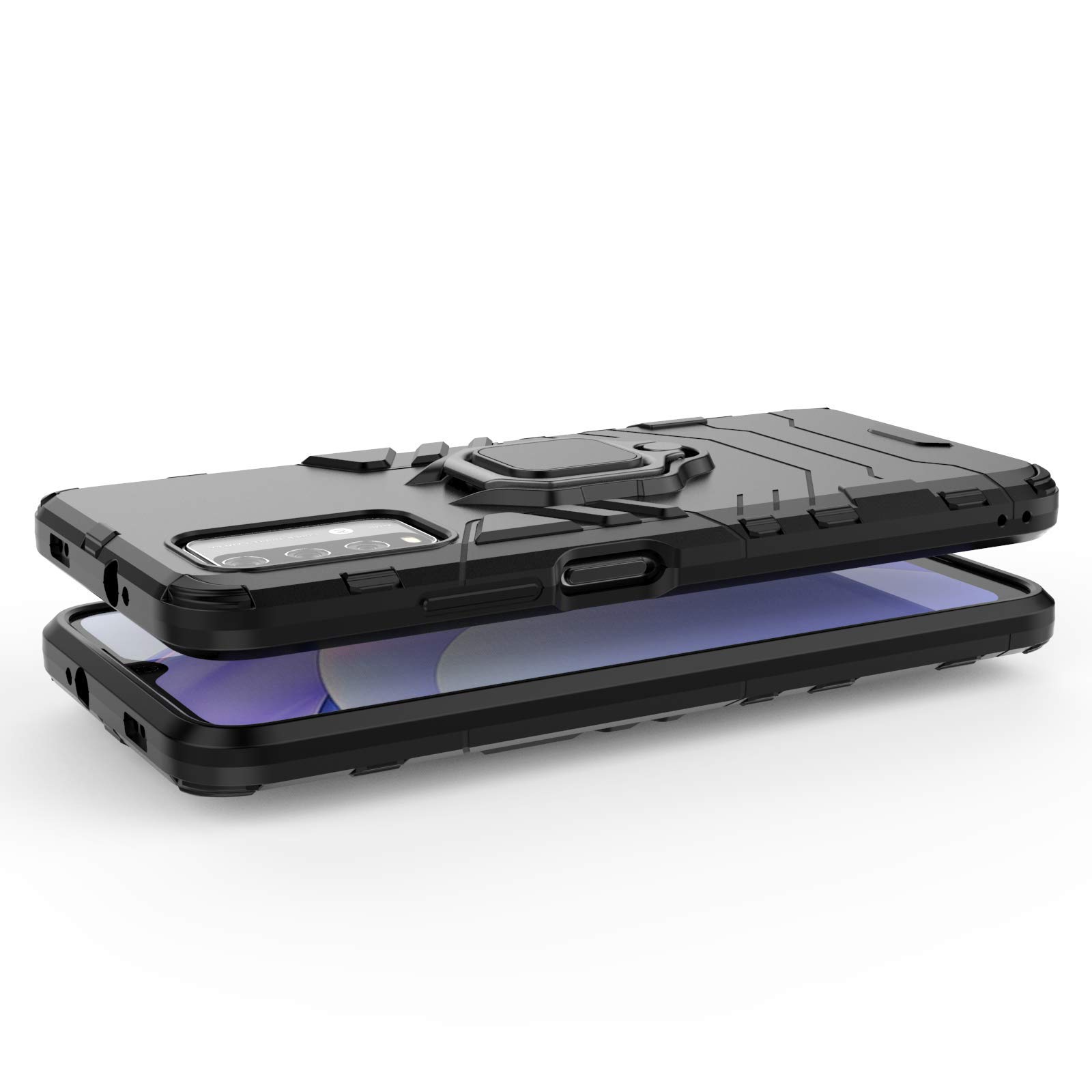 Cover Per Xiaomi Redmi 9T Con Anello Rotante 360° – Custodia Antiurto Blu In TPU/PC – Supporto Magnetico Per Auto E Presa Ergonomica