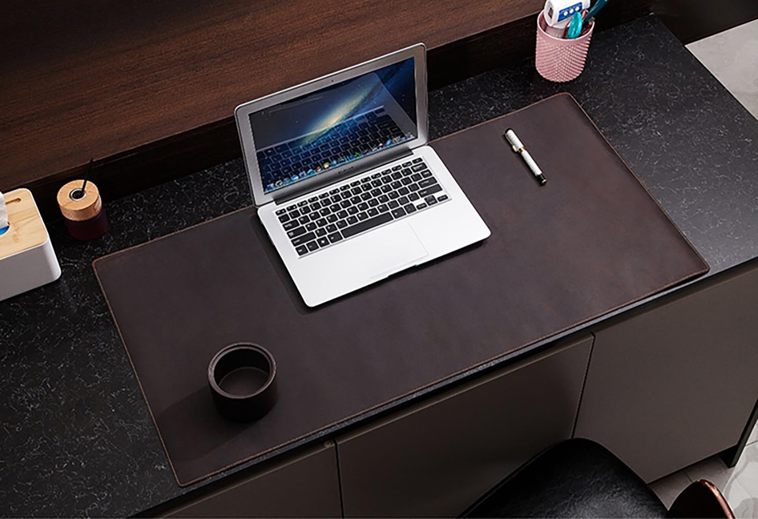 Schreibtischunterlage aus Echtleder für Desktop und Laptop Rutschfeste, dicke Tastaturunterlage Schreib- und Mauspad fürs Homeoffice(Coffee,100x50cm)