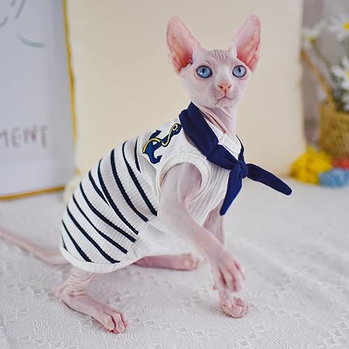 Miniatura 4 de Sphynx - Ropa para gatos, estilo marino, marinero, moda, gatito, cómodo, para primavera y verano, esfinge, ropa para gatos sin pelo, ropa para gatos