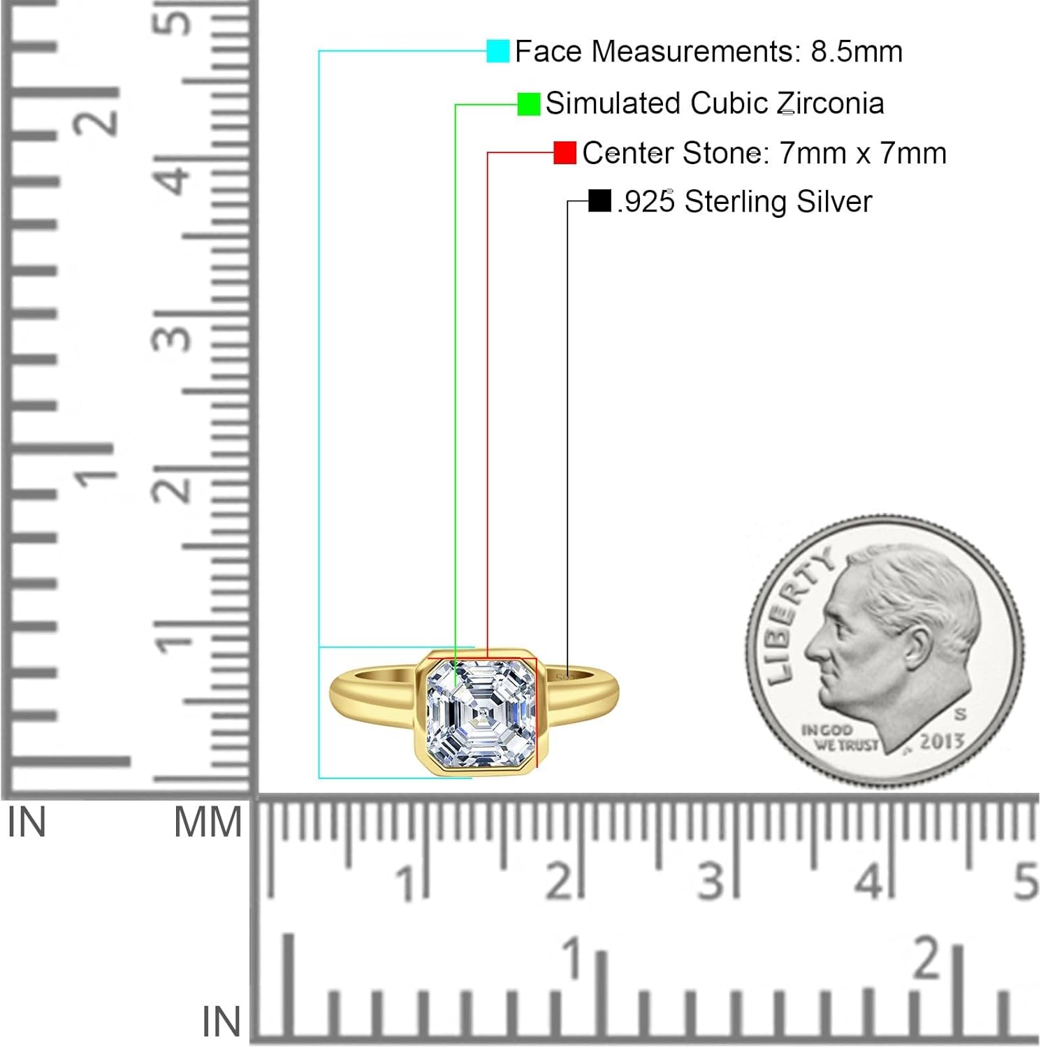 OMRANII Asscher Cut 7mmX7mm Excellent Bezel Set Solitaire Engagement Ring For Women Best Birthday Gift Cubic Zirconia Stones 925 Sterling Silver