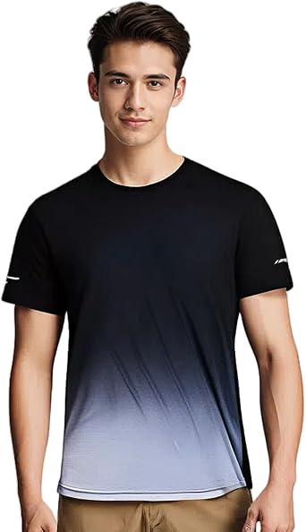 Mens Active Fit Crew Neck T-Shirt - Breathable Hex Mesh Gym Shirt with Gradient Color Block, Quick-Dry Workout Tee