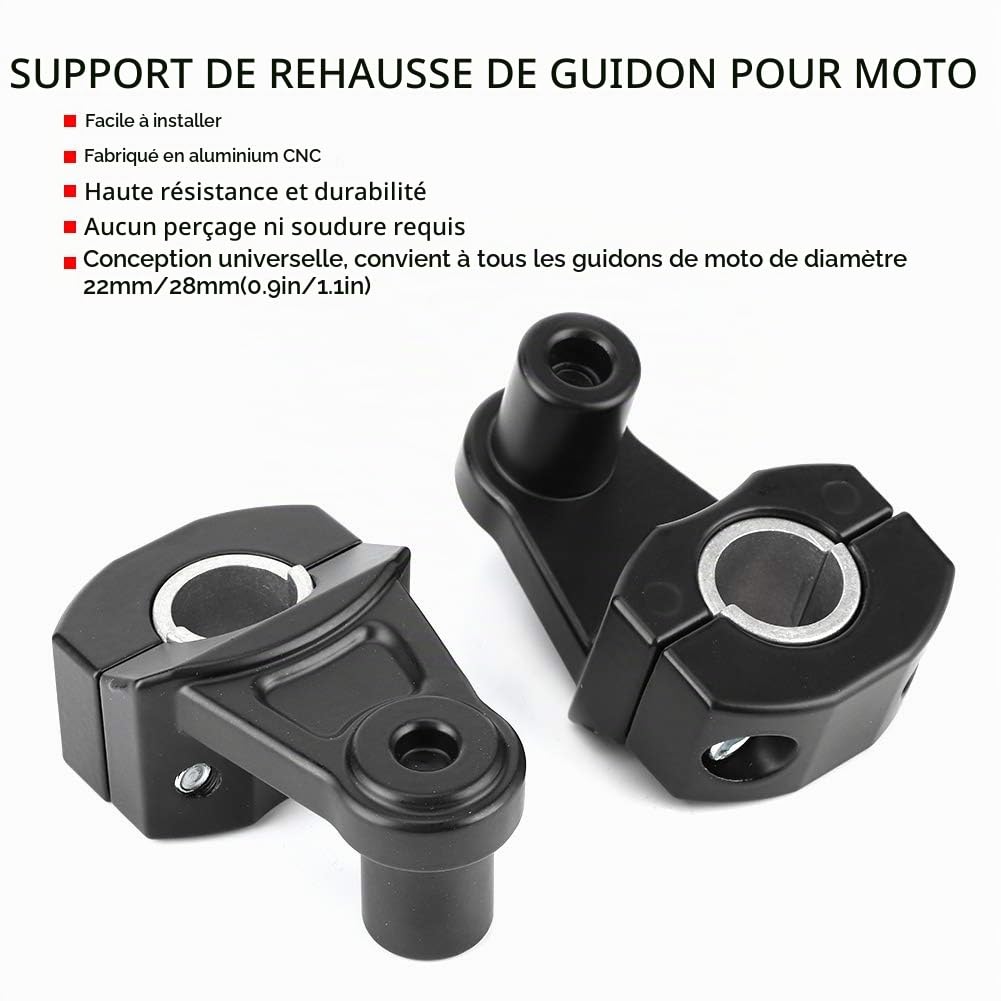Risers de guidon de moto, 2 pièces 22mm / 28mm universel pivotant moto guidon Riser support pince CNC aluminium