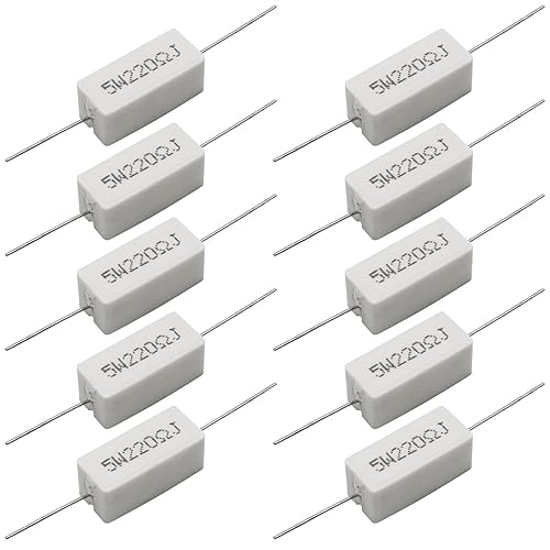 Vista 23 de Paquete de 10 resistencias axiales de alambre de plomo de 5 W y 2.5 ohmios, heridas blancas, cerámica fija, cemento, potencia, horizontal