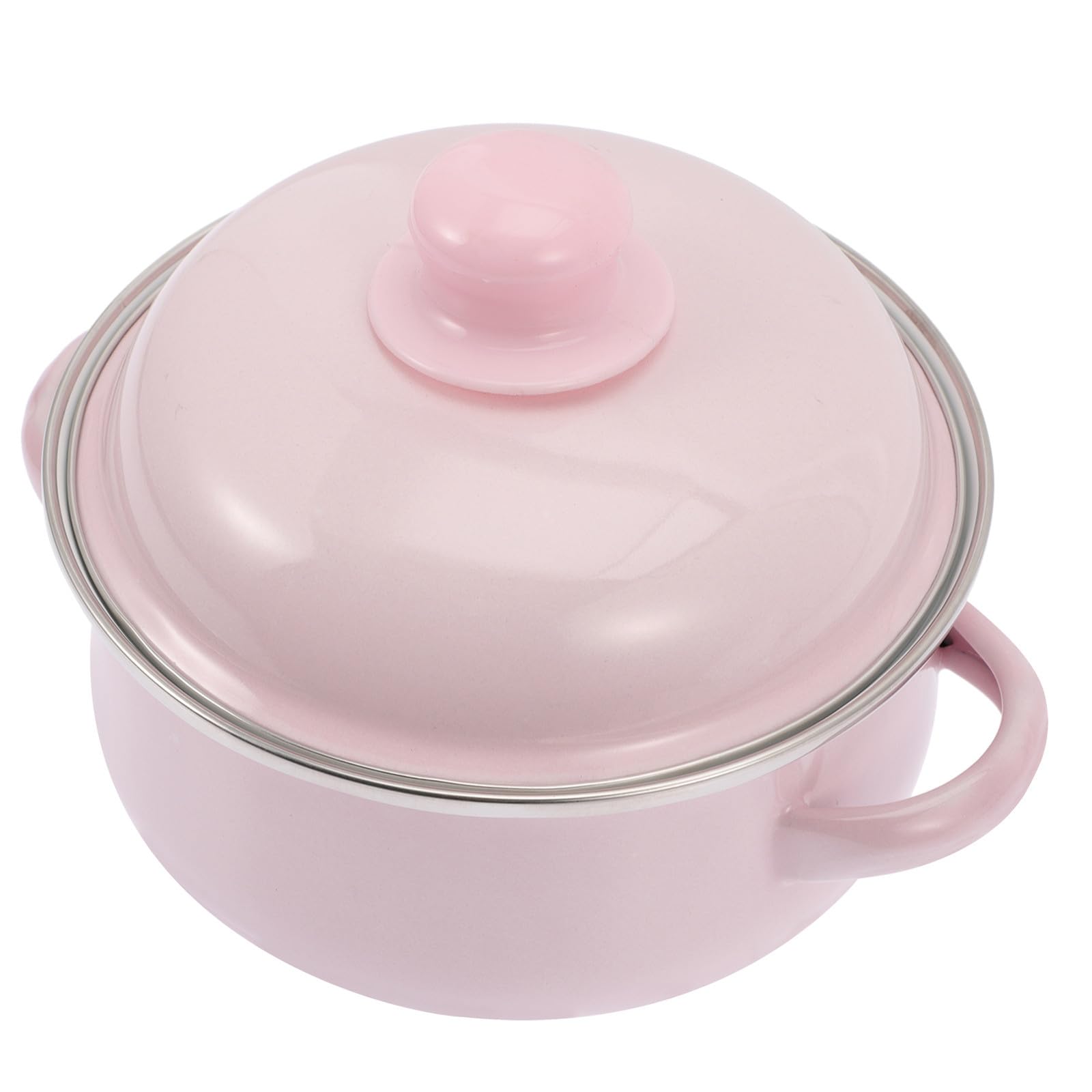 Angoily Haushalts Suppentopf Emaille 1,1L mit Deckel und Zwei Henkeln Rosa Dickwandiger Topf Altmodischer Schmortopf Geeignet für Gasherd Induktion und Servieren Vintage Kochgeschirr