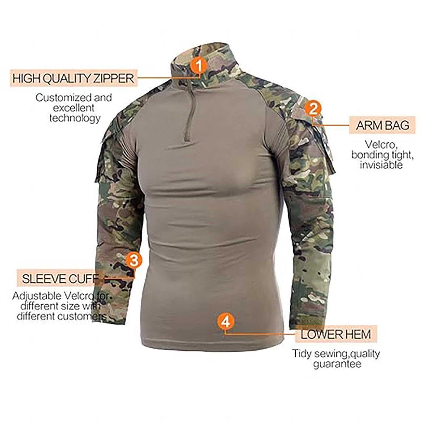 HAZARA Chemise De Combat Uniformes Rip-Stop à Manches Longues Pantalon De Camouflage Homme avec Coudières,Genouillères Et Gants De Combat Pantalon De Combat