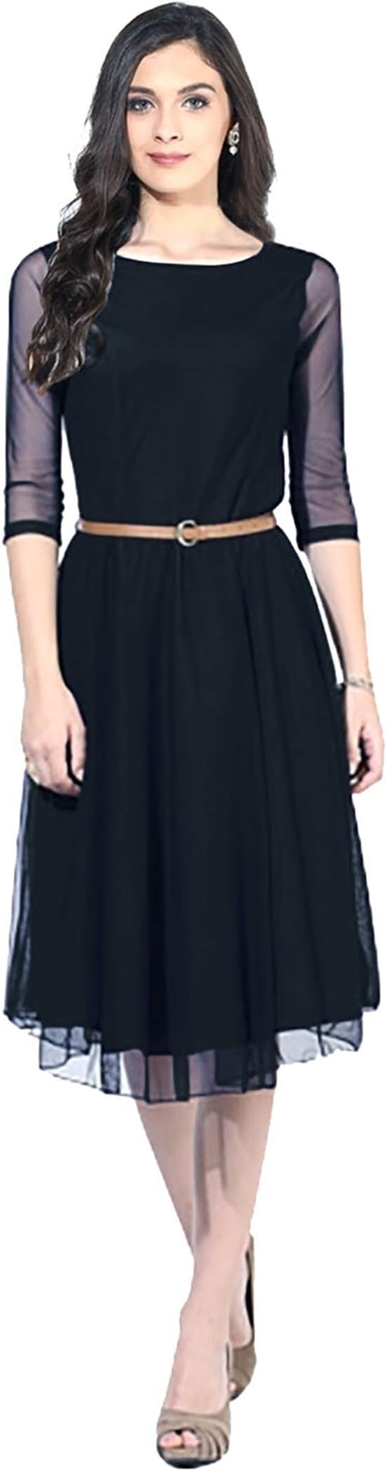 Varibha Women's Net Dress (Aaiotu00006A01-Slf_Beauti, Black, Small)