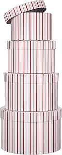 Oairse Gift Boxes with Lids for Presents Red and White Striped Round Box for Flower Arrangements Set of 4 Nesting Gift Boxes Bulk for Bridesmaid, Proposal, Wedding, Birthday, Party Favor Graduation