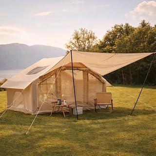 6.3m ²Inflatable Camping Tent, Air Tent for 4-6 Person, 420D Oxford Waterproof Blow Up Tent with Skylight, Windproof 4 Season Tent with Mesh Windows and Doors for Outdoor Camping