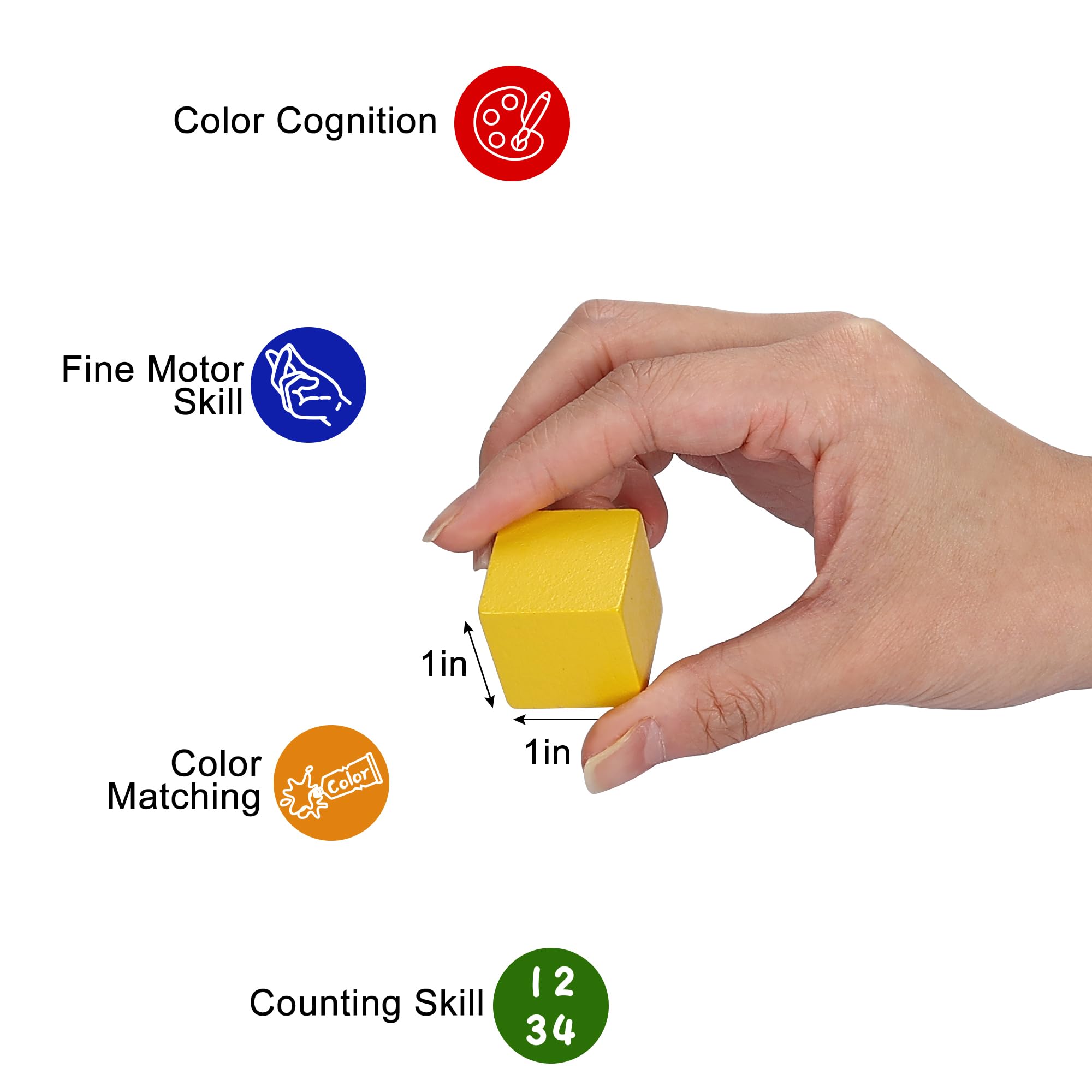 Offelec 108 Pack 1 Inch Wooden Blocks, 6 Colors STEM Math Sorting Toys, Wood Building & Stacking Blocks for Toddlers, Classroom Learning Wooden Cube Blocks, Creative Play & DIY Craft for Kids Ages 3+