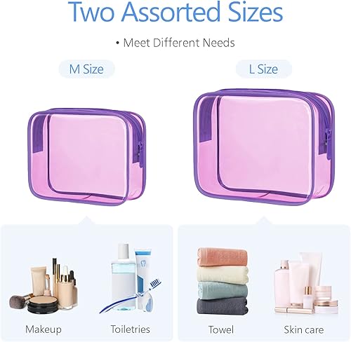 Miniatura 4 de PACKISM Bolsas de maquillaje transparentes, paquete de 2 bolsas de aseo transparentes con cremallera, resistentes al agua, bolsas de cosméticos