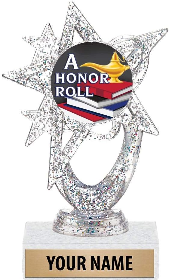 5.5" Silver Glitter A Honor Roll Trophies, Custom Astral Star A Honor Roll Trophy Award Prime