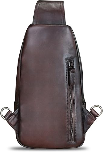 Miniatura 3 de Bolso bandolera de cuero genuino para mujeres y hombres, estilo vintage, de cuero real, a la moda, bandolera, Café