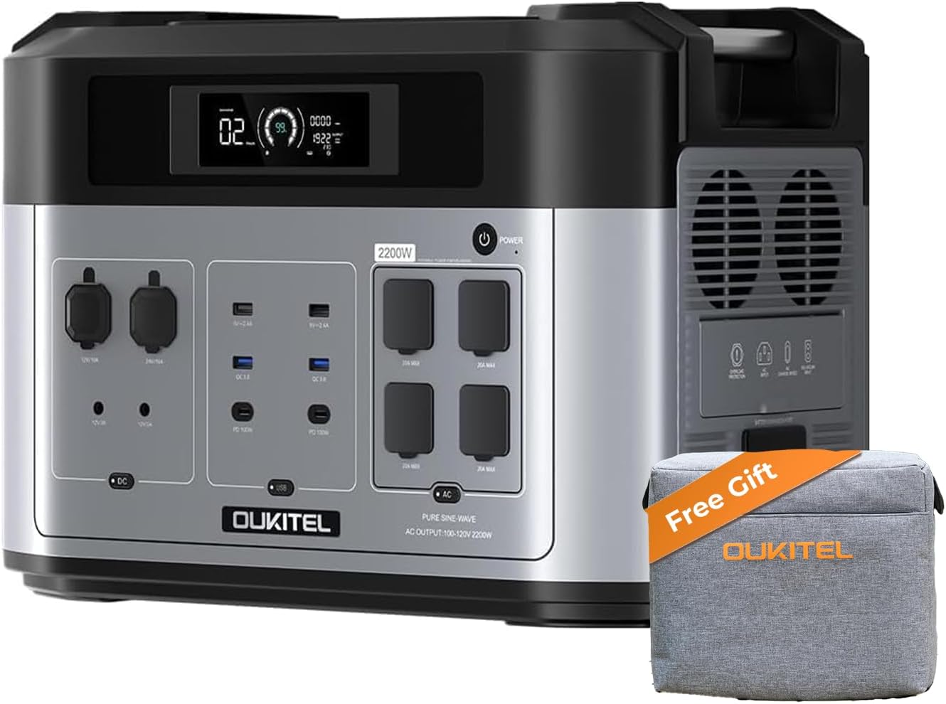 OUKITEL BP 2000 Portable Power Station, 2048Wh Solar Generator, FFPOWER Expandable Capacity 2200W LiFePO4 Output（Peak 4000W), 15 Outlets for Home Power Outage, Camping, Solar Energy Storage