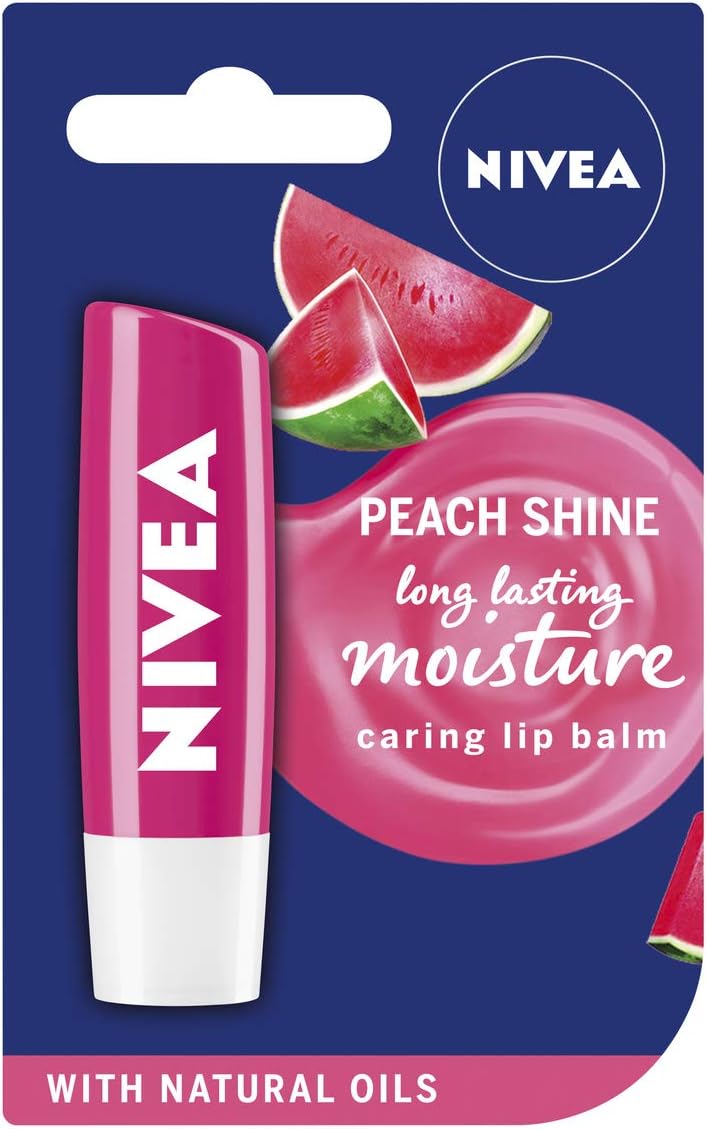 NIVEA Watermelon Shine Lip Balm (4.8g), Moisturising Lip Balm Stick with Organic Jojoba Oil Softens & Adds Shine, 24h Hydration, Nourishing Lip Care