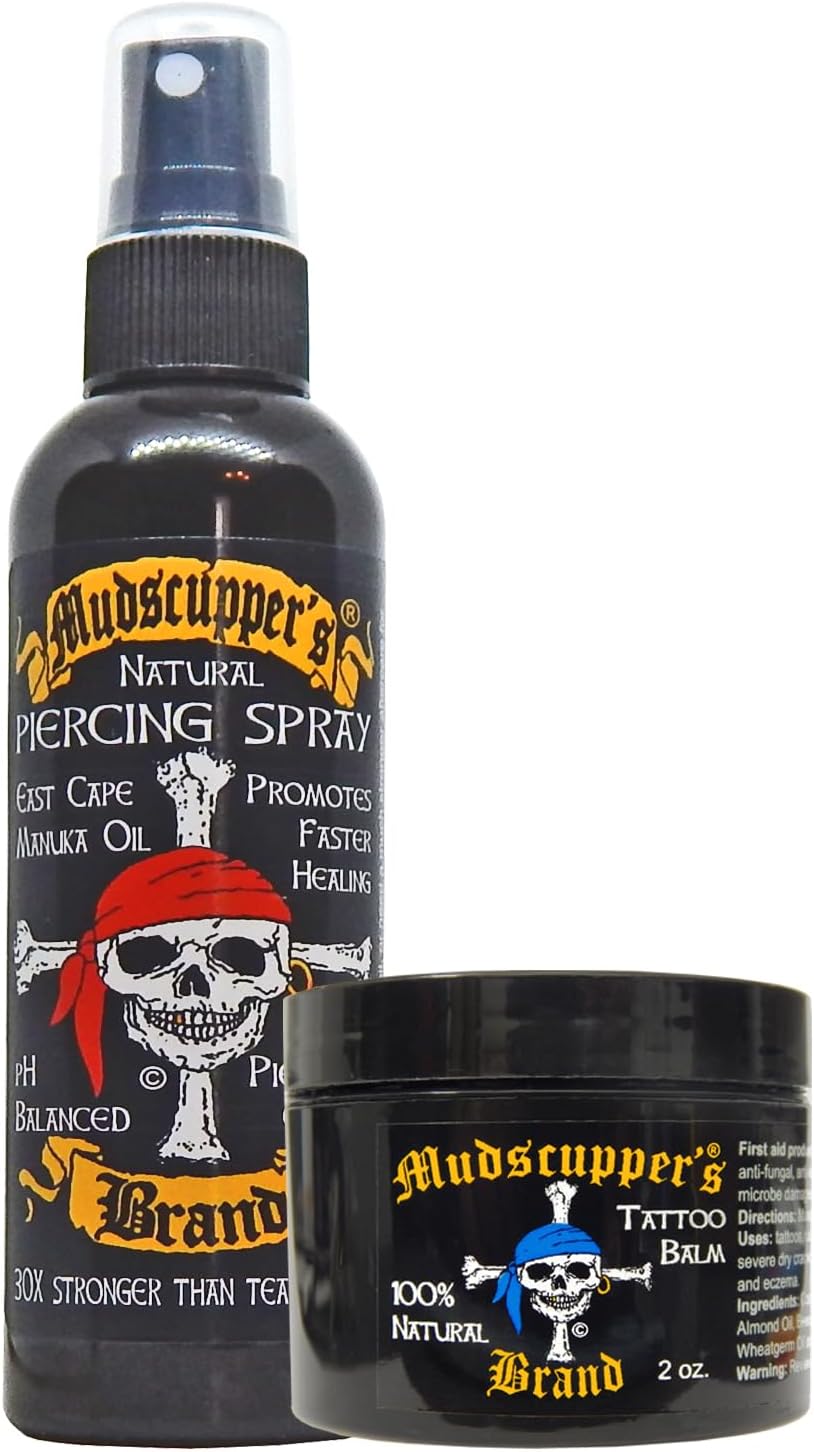 Mudscupper's Balm & Rinse - 1 Natural Piercing Spray 4 oz. and 1 Tattoo Balm 2 oz.