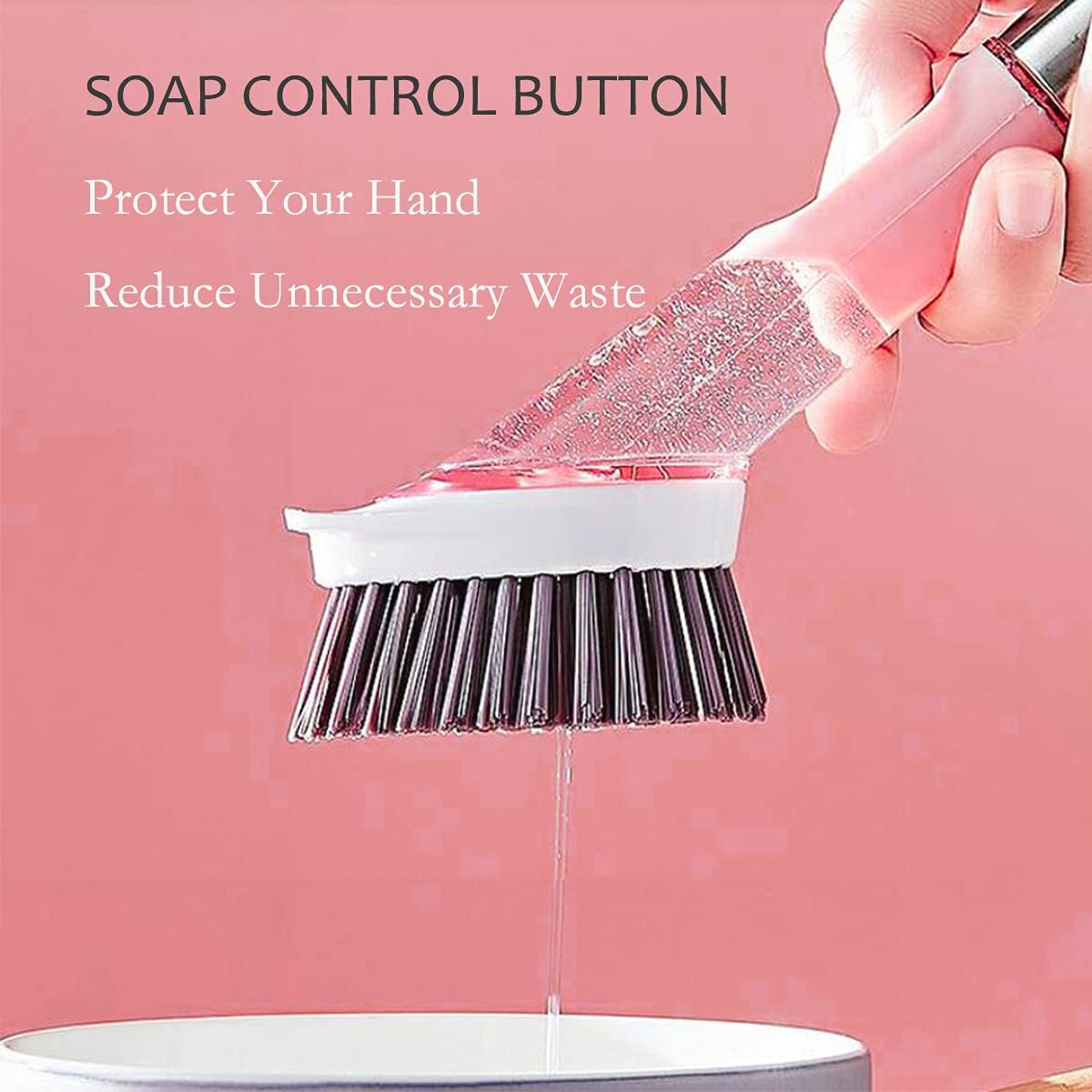 Soap Dispensing Dish Brush, 3-in-1 Kitchen Brush Set Scrub Brush with Hook for Pot Pan Dishes Sink Cleaning DR0190 Pink