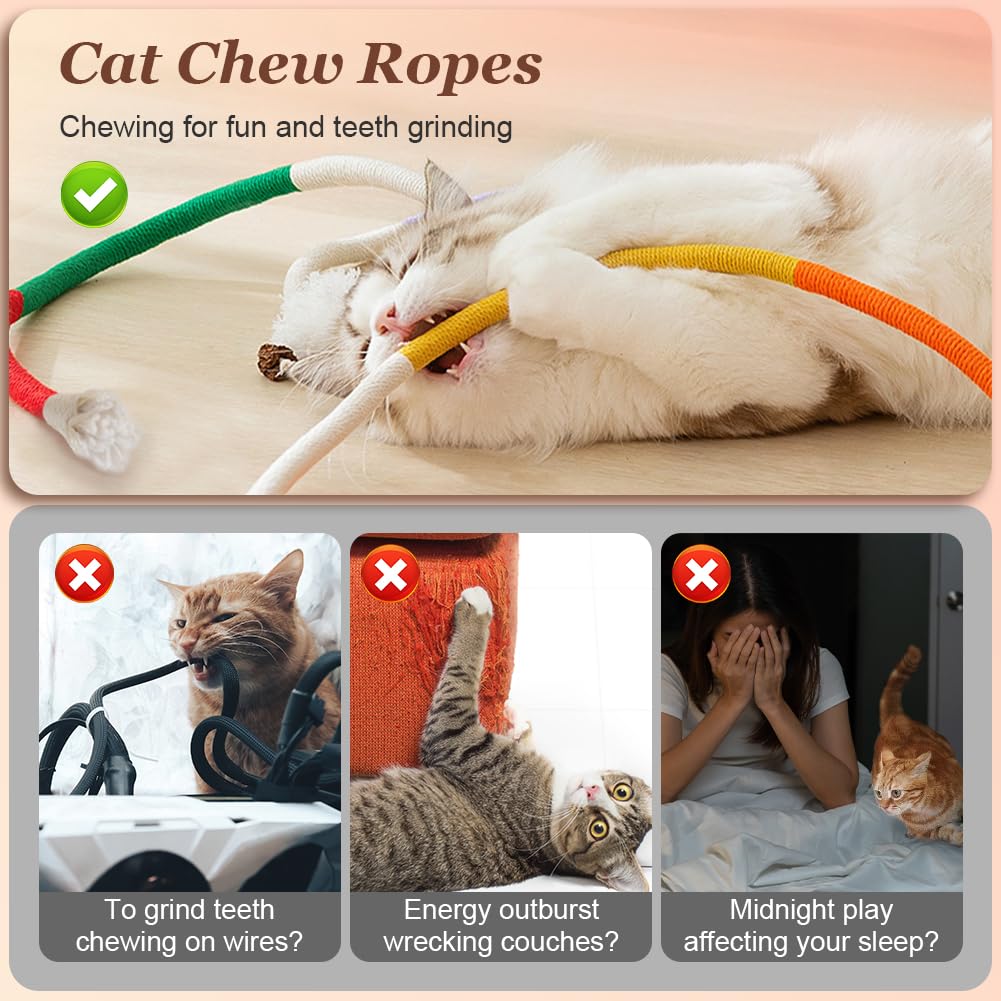 Adiwo 4 stuks kattenkauwspeelgoed bijttouw, kattenkruid speelgoed, interactieve kat voor binnen, kattenkruid katoenen touw, kinderziektes kauwtep, natuurlijke veilige tanden schoonmaken stress release