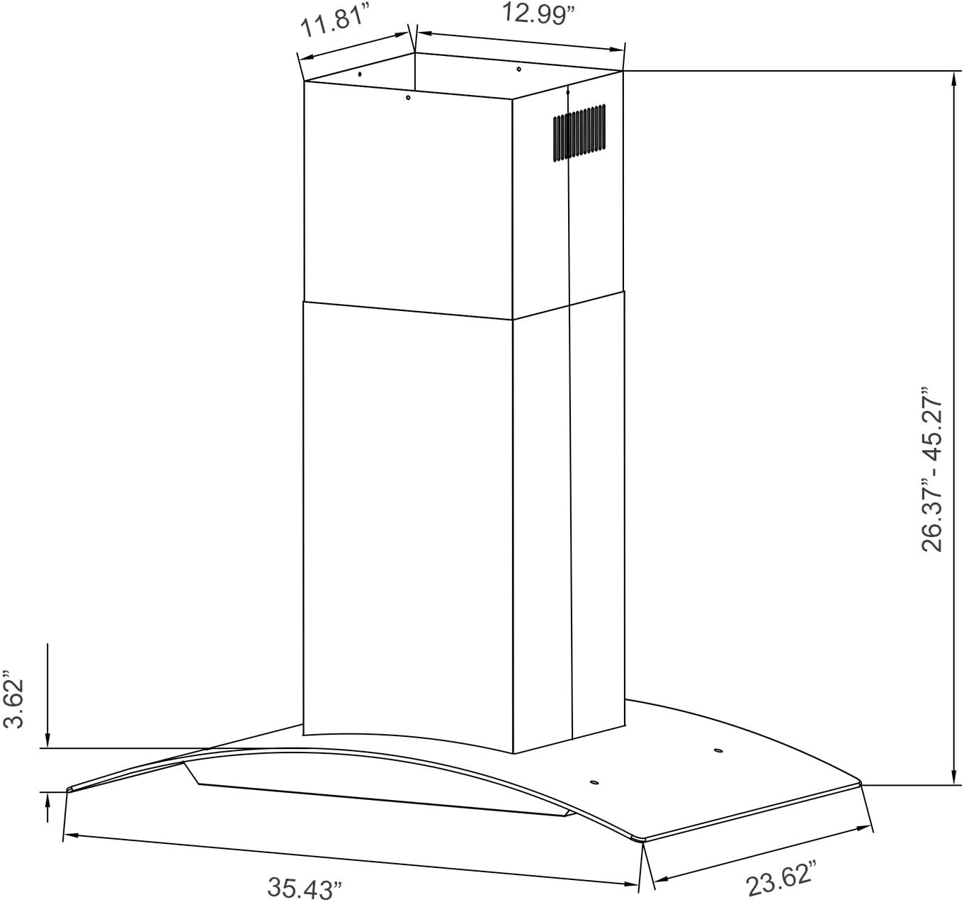 CIARRA CAS90803N Ceiling Mount Hood, 36 inch Island Range Hood Stainless Steel with Touch Control Panel, Ducted/Ductless Convertible Kitchen Vent Hood with 3 Speed Motor & Dishwasher Safe Mesh Filters