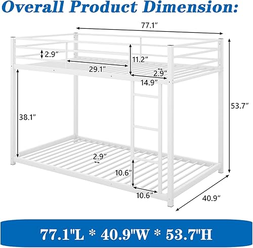 Miniatura 2 de Litera de metal literas de metal para niños literas de perfil bajo con escalera para niñas y niños no necesita somier blanco