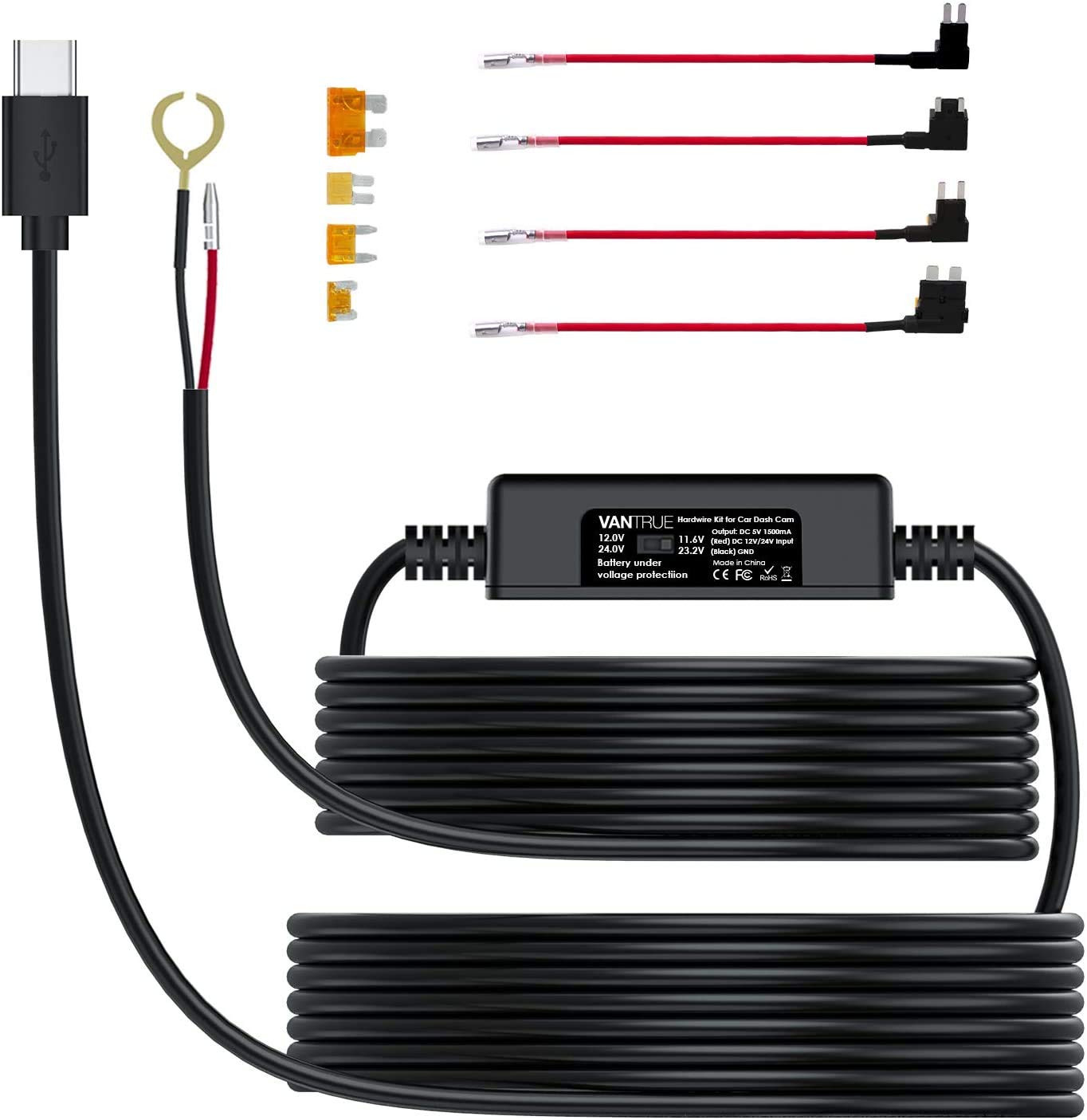 Buy Vantrue 11.5ft Type C USB Dash Camera Hardwire Kit with Switch