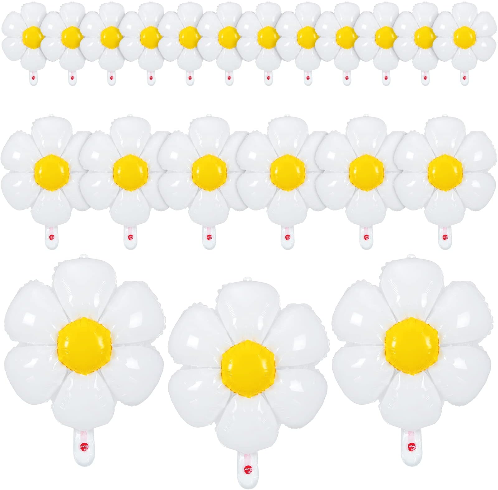Sotiff 21 Pcs Flower Balloons Daisies Balloons White Groovy Flower Daisy Party Decorations Retro Hippie Boho Girl Party Decor(43.3 x 38 Inch, 28 x 28 Inch, 20 x 15.7 Inch)