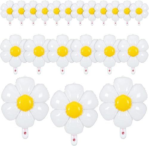 Sotiff 21 globos de flores de margaritas blancas Groovy Flower Daisy Decoraciones de fiesta Retro Hippie Boho Girl Party Decor (43.3 x 38 pulgadas,