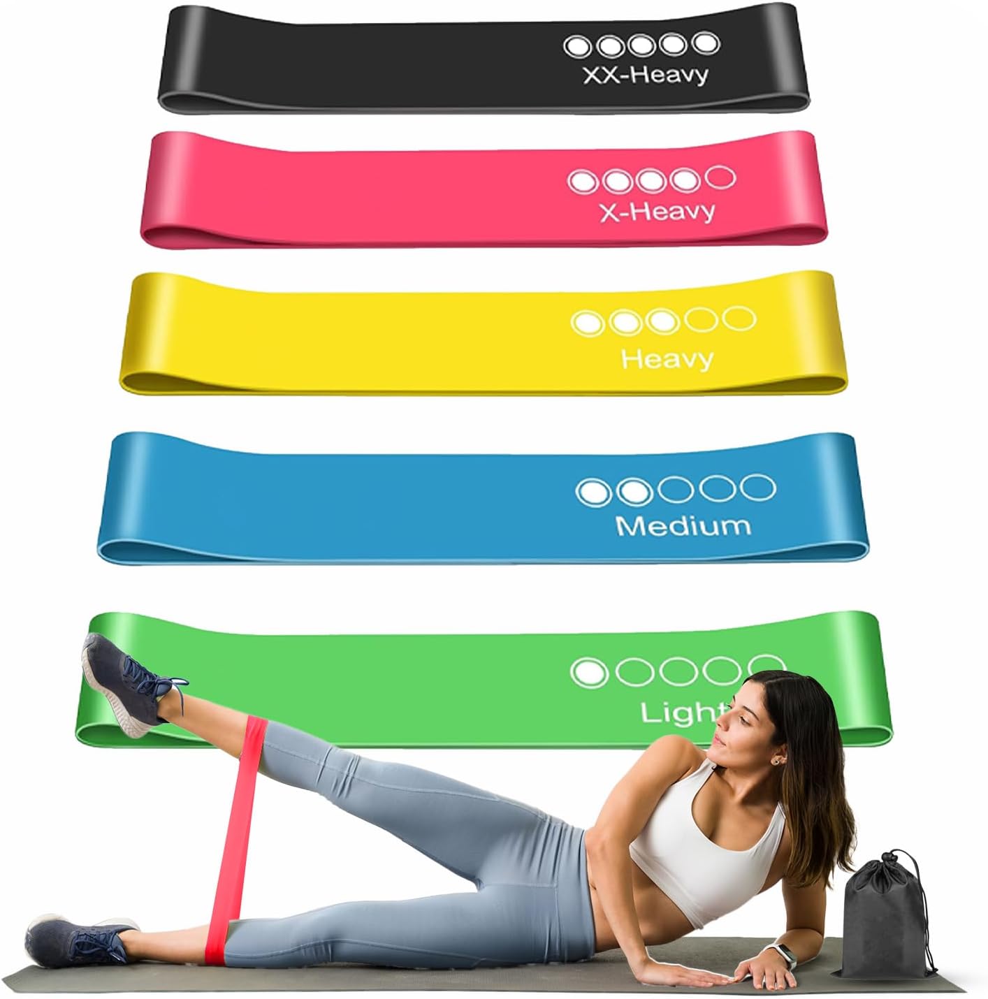Active 100 Resistance Bands, Set of 5 Different Levels, Exercise Band for Home Gym, Training and Yoga with Carrying Bag