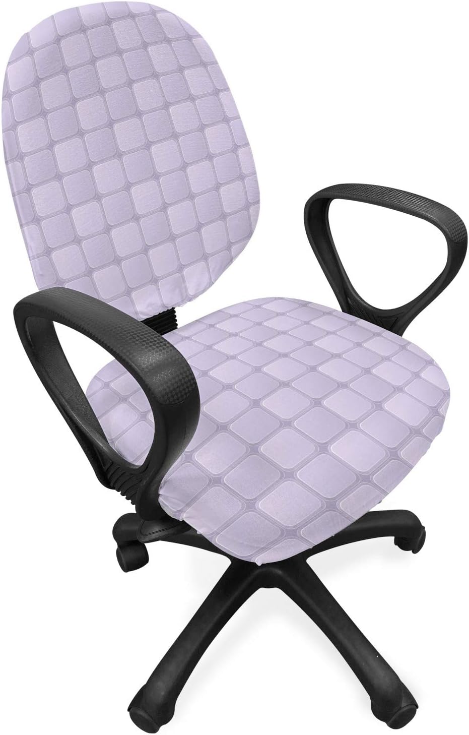 Lunarable Purple Grey Office Chair Slipcover, Mosaic Tiles Pattern Contemporary Style Checkered Squares Minimalist Design, Protective Stretch Decorative Fabric Cover, Purple Grey