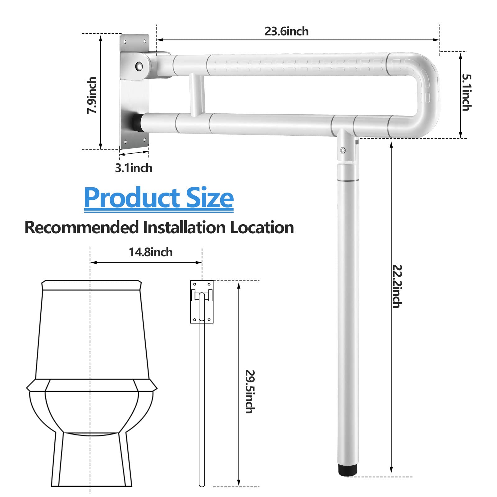 Asa De Seguridad para Baño De 60 Cm Agarrador Ducha Personas Mayores Agarraderas Baño Asidero Ducha Barra de Apoyo para Inodoro 300-350 Kg