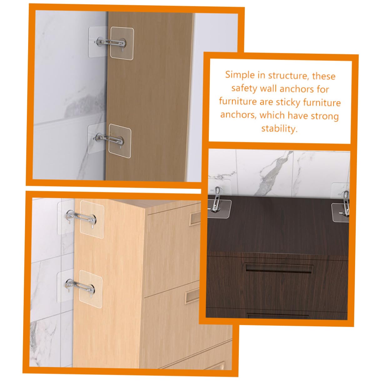 DOITOOL Sturdy Wall Anchors for Furniture 4pcs Adhesive Anchors Anti-tip Kit No Drill Mounting
