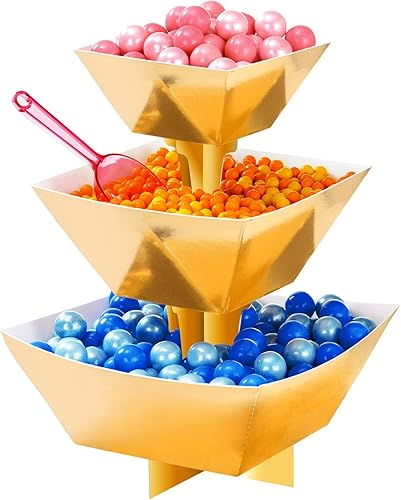 Suministros para fiestas de cumpleaños, soporte de exhibición de 3 niveles, decoración de fiesta, cartón, postre, dulces, aperitivos, tazones, torre