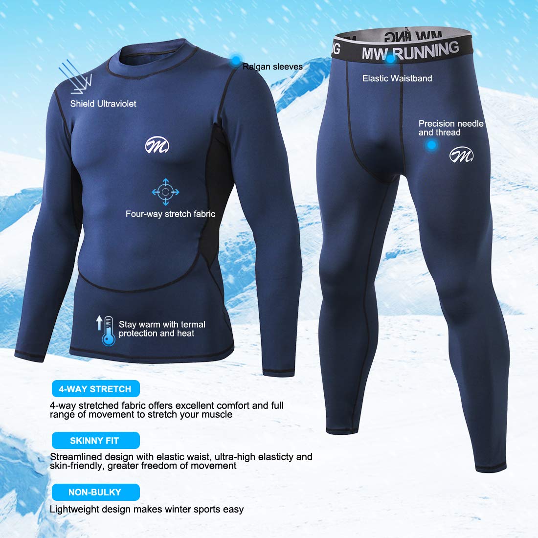 MeetHoo Biancheria Intima Termica Uomo, Biancheria Funzionale Uomo Quick Dry Maglia Termica Invernali da Sport Compression Baselayer per Corsa Ciclismo Calcio